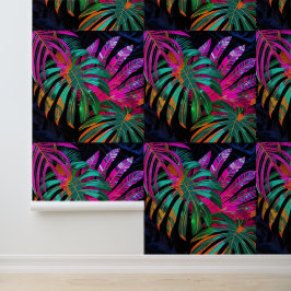Levendige tropische disco bladeren Peel en Stick Behang