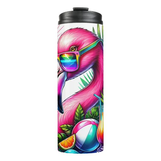 Levendige tropische flamingo thermosbeker (Voorkant)