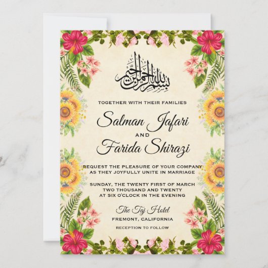 Levendige Tropische Floral Islamitische bruiloft u Kaart (Voorkant)