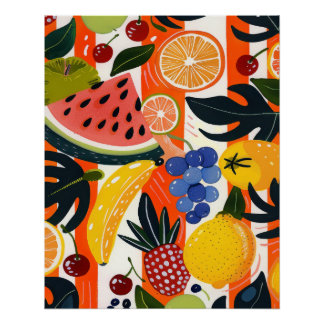 Levendige Tropische Fruit Patroon Illustratie Perfect Poster