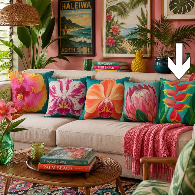 Levendige Tropische Heliconia Bloem Schildering Te Kussen (Creator heeft geüpload)
