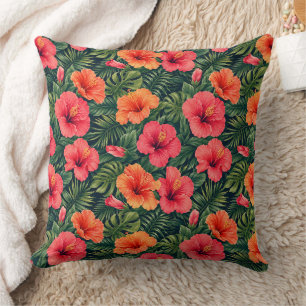 Levendige Tropische Hibiscus Bloesems Kussen