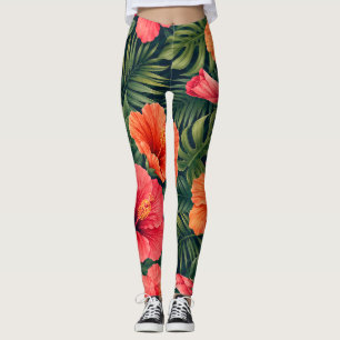 Levendige Tropische Hibiscus Bloesems Leggings
