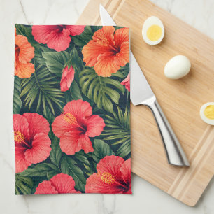 Levendige Tropische Hibiscus Bloesems Theedoek