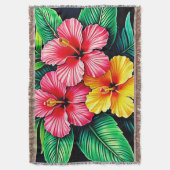 Levendige Tropische Hibiscus Kunst Deken (Voorkant Verticaal)