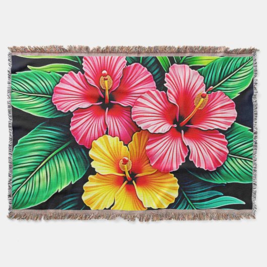 Levendige Tropische Hibiscus Kunst Deken (Voorkant)