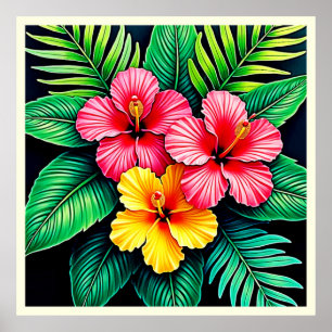 Levendige Tropische Hibiscus Kunst Poster