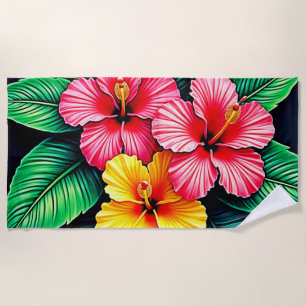 Levendige Tropische Hibiscus Kunst Strandlaken