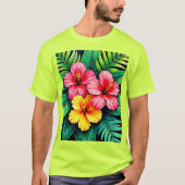 Levendige Tropische Hibiscus Kunst T-shirt (Voorkant)