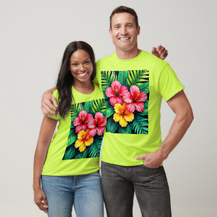 Levendige Tropische Hibiscus Kunst T-shirt