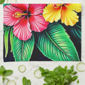 Levendige Tropische Hibiscus Kunst Theedoek (Gevouwen)