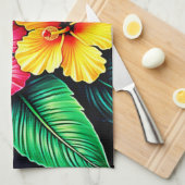 Levendige Tropische Hibiscus Kunst Theedoek (Quarter Fold)