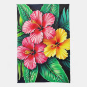 Levendige Tropische Hibiscus Kunst Theedoek (Verticaal)