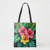 Levendige Tropische Hibiscus Kunst Tote Bag (Voorkant)