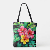Levendige Tropische Hibiscus Kunst Tote Bag (Achterkant)