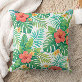 Levendige Tropische Hibiscus Palm Bladeren Kussen
