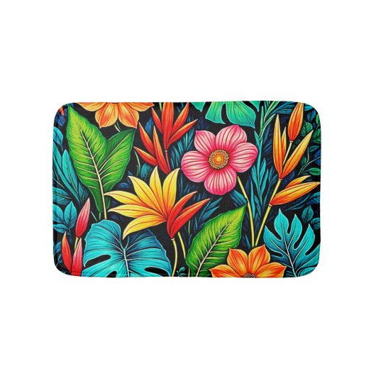 Levendige Tropische Jungle Bloem Kunst Badmat (Voorkant)