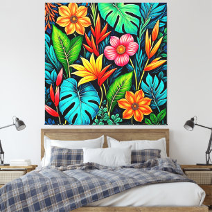 Levendige Tropische Jungle Bloem Kunst Canvas Afdruk