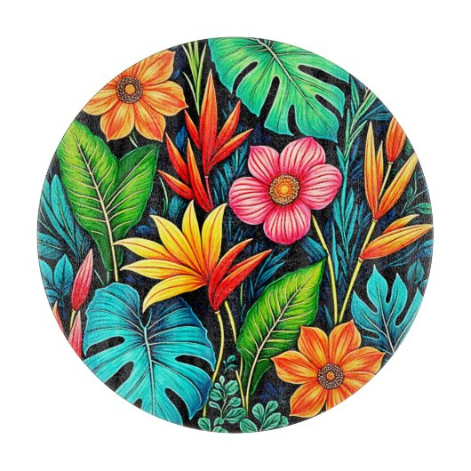 Levendige Tropische Jungle Bloem Kunst Snijplank (Voorkant)