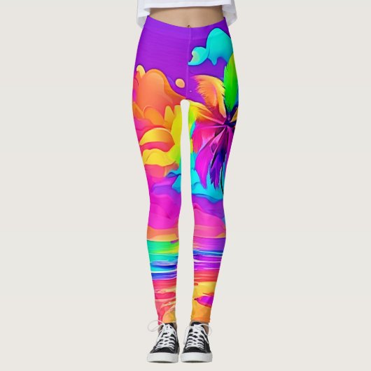 Levendige tropische kustkunst leggings (Voorkant)