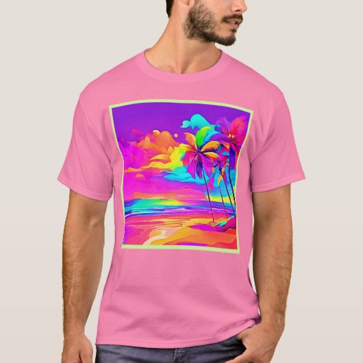 Levendige tropische kustkunst t-shirt (Voorkant)