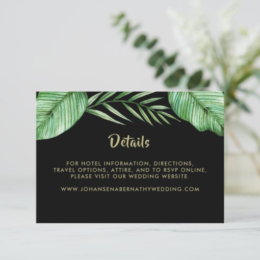 Levendige tropische loof bruiloft details kaart (Staand voorkant)