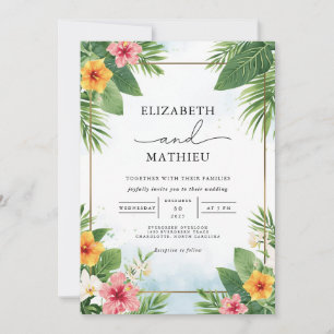 Levendige Tropische Palm Arch Wedding Kaart