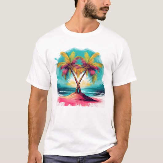 Levendige tropische palmboom illustratie t-shirt (Voorkant)