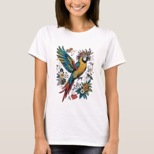 Levendige tropische papegaai t-shirt