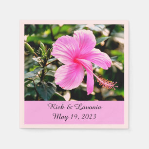 Levendige tropische roze Hibiscus gepersonaliseerd Servet