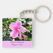 Levendige Tropische Roze Hibiscus Gepersonaliseerd Sleutelhanger (Achterkant)