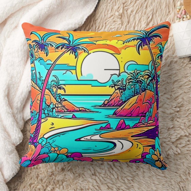 Levendige tropische strandzonsondergang kussen (Deken)