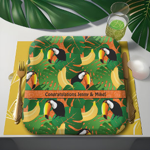 Levendige Tropische Toucan Fun Bright Banana Fiest Papieren Bordje