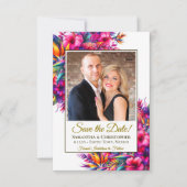 Levendige Tropische Tuin Bloemen & Fotobruiloft Save The Date (Voorkant)