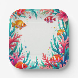 Levendige tropische vissen Koraal Oceaan | kleurri Papieren Bordje