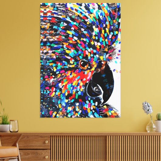 Levendige tropische vogelmuurkunst in expressionis canvas afdruk (Insitu (Woonkamer))