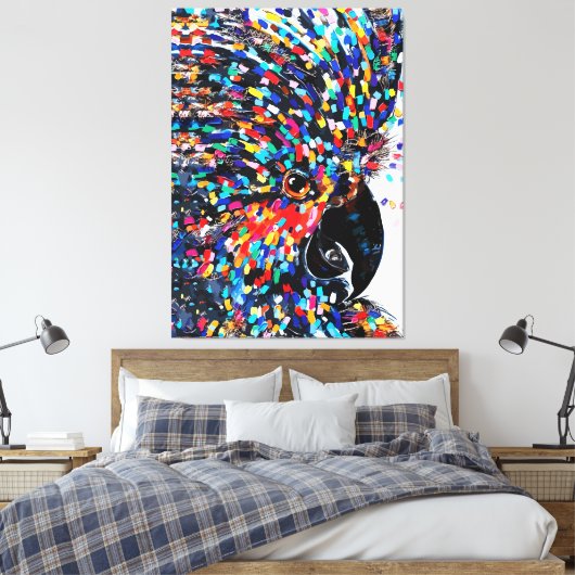 Levendige tropische vogelmuurkunst in expressionis canvas afdruk (Insitu (Slaapkamer))