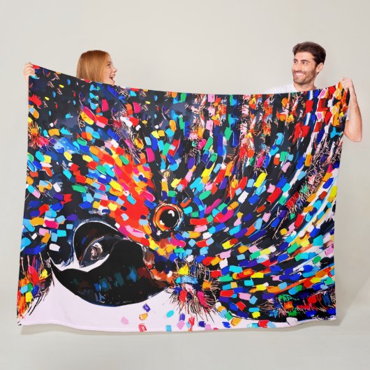 Levendige tropische vogelmuurkunst in expressionis fleece deken (In situ)