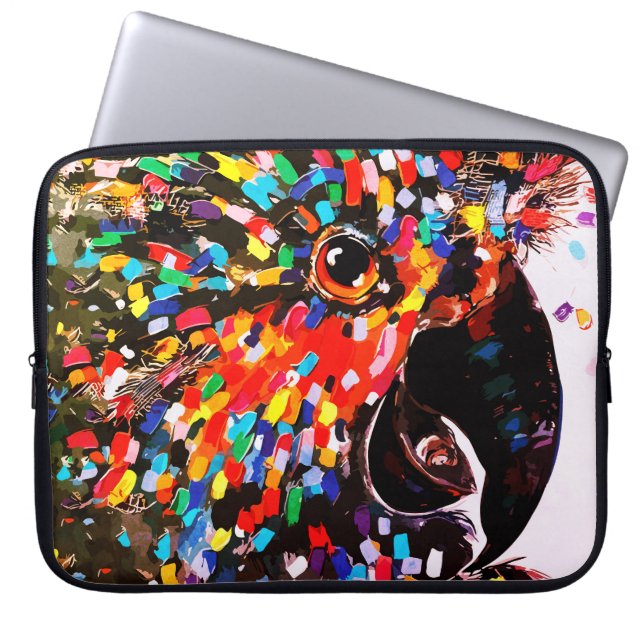 Levendige tropische vogelmuurkunst in expressionis laptop sleeve (Voorkant)