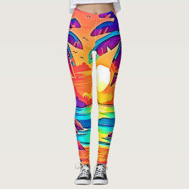 Levendige Tropische Zonsondergang Kunst Leggings