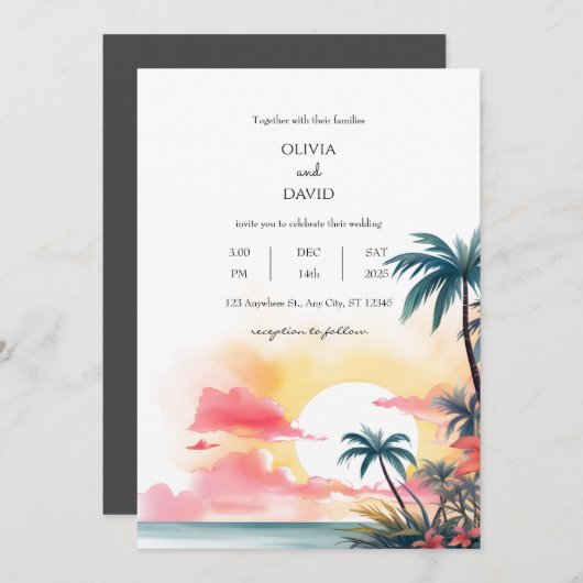 Levendige Tropische Zonsondergang Ocean Palm Folia Kaart (Voorkant / Achterkant)