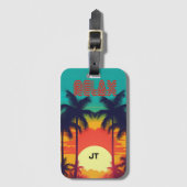 Levendige Tropische Zonsondergang Retro 80s stijl Bagagelabel (Voorkant (verticaal))