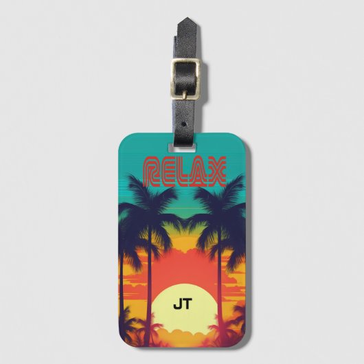 Levendige Tropische Zonsondergang Retro 80s stijl Bagagelabel (Voorkant (verticaal))