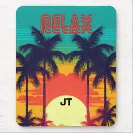 Levendige Tropische Zonsondergang Retro 80s stijl Muismat