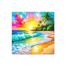 Levendige Tropische Zonsondergang Schilderij met G