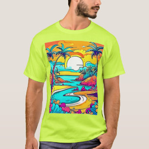 Levendige Tropische Zonsondergang Strand T-shirt