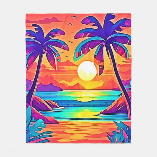 Levendige tropische zonsondergangkunst fleece deken (Voorkant)