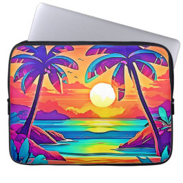 Levendige tropische zonsondergangkunst laptop sleeve