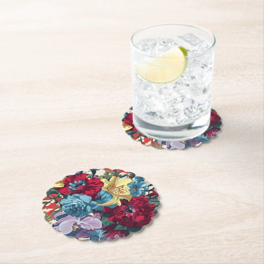 Levendige tuin bloeit kleurrijke bloemen kartonnen onderzetters (Insitu)