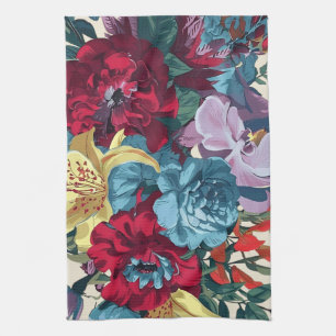 Levendige tuin bloeit kleurrijke  bloemen theedoek